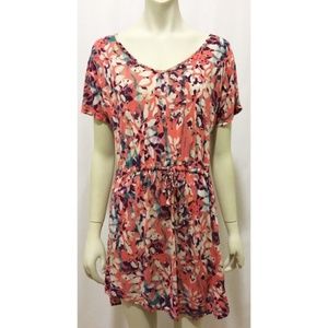 Mudd Small Orange Abstract Floral Tie Waist Dress